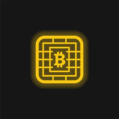 Sim Card 'da Bitcoin Sembolü Sarı parlak neon simgesi