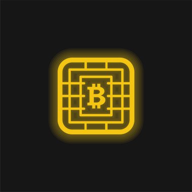 Sim Card 'da Bitcoin Sembolü Sarı parlak neon simgesi