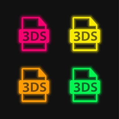 3DS Dosya Biçimi Dört Renkli neon vektör simgesi