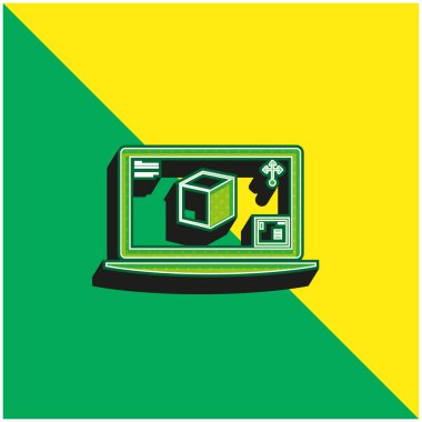 3d Yazıcı Ekran Yeşil ve Sarı 3D vektör logosunda