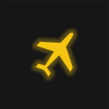 Airliner yellow glowing neon icon clipart