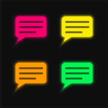 Dört renkli neon vektör simgesi içinde çizgileri olan Siyah Konuşma Kabarcığı