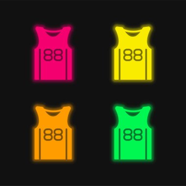 Basketbol Jersey Dört renk parlayan neon vektör simgesi