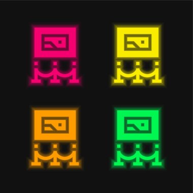 Sanat Müzesi dört renkli parlak neon vektör simgesi