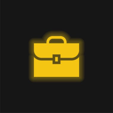 Briefcase yellow glowing neon icon clipart