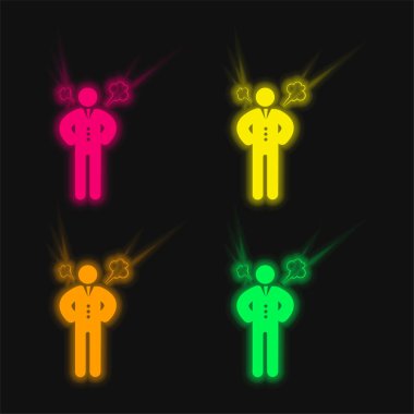 Kızgın Patron dört renk parlayan neon vektör simgesi