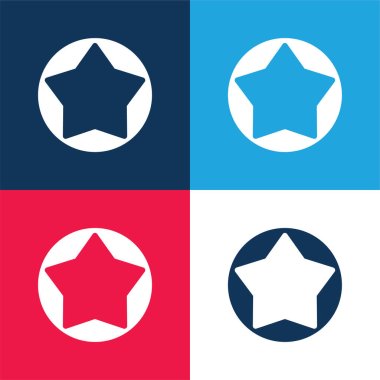 Big Star Button blue and red four color minimal icon set clipart