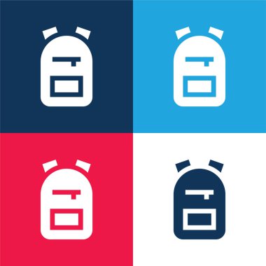 Sırt çantası mavi ve kırmızı dört renk minimal simgesi seti