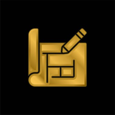 Mimari altın kaplama metalik simge veya logo vektörü