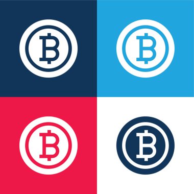 Bitcoin mavi ve kırmızı dört renk minimal simge kümesi