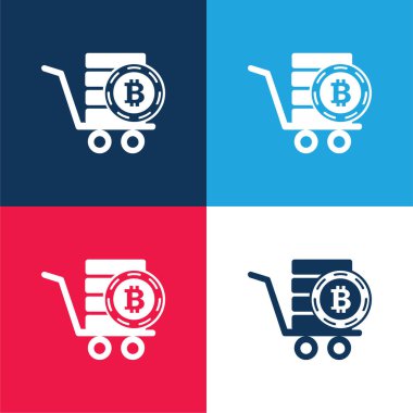 Bitcoin In A Pushcart blue and red four color minimal icon set clipart