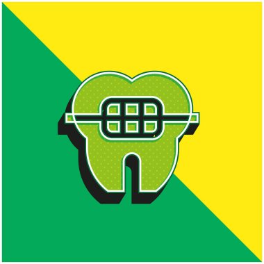 Diş telleri yeşil ve sarı modern 3D vektör simgesi logosu