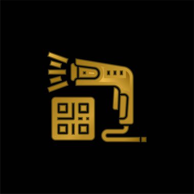 Barkod tarayıcı altın kaplama metalik simge veya logo vektörü