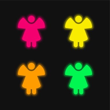 Angel four color glowing neon vector icon clipart