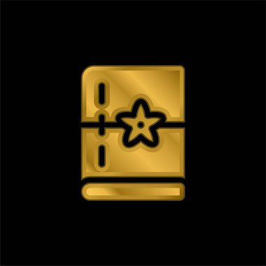 Kitap altın kaplamalı metalik simge veya logo vektörü