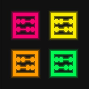 Abaküs dört renk parlayan neon vektör simgesi