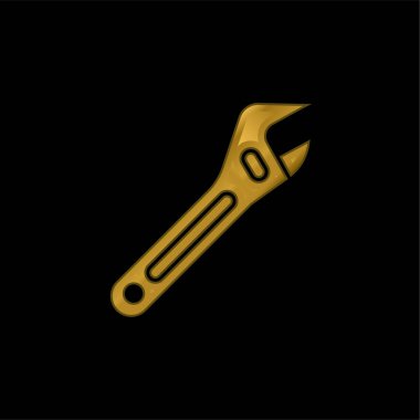 Adjustable Spanner gold plated metalic icon or logo vector clipart