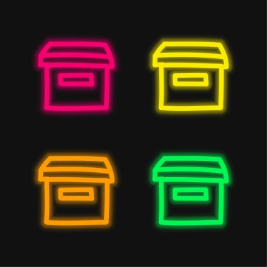 Arşiv El Çizim Kutusu Sembolü 4 renkli parlak neon vektör simgesi