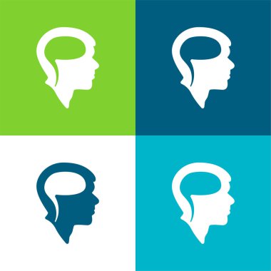 Beyin Kafada Düz 4 Renk en az simge seti