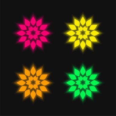 Büyük Çiçek dört renk parlayan neon vektör simgesi