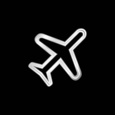 Airplane Rotated Diagonal Transport Outlined Symbol silver plated metallic icon clipart