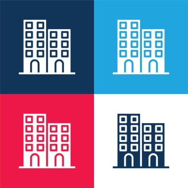 Architectonic blue and red four color minimal icon set clipart