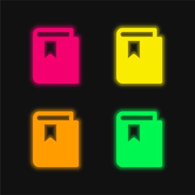 Kitap dört renk parlayan neon vektör simgesi