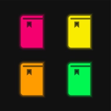 Kitap dört renk parlayan neon vektör simgesi