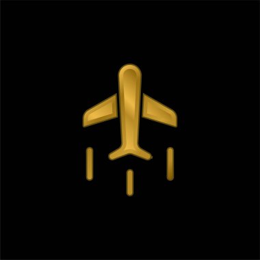 Uçak altın kaplama metalik simge veya logo vektörü