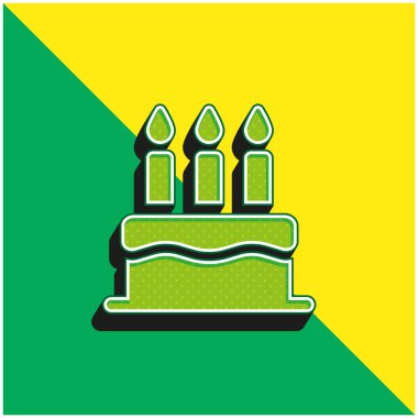 Doğum günü Keki Yeşil ve Sarı 3D vektör simgesi