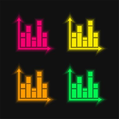 Çubuk Grafiksel dört renk parlayan neon vektör simgesi