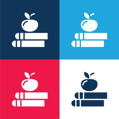 Kitap mavi ve kırmızı dört renk en küçük simge seti