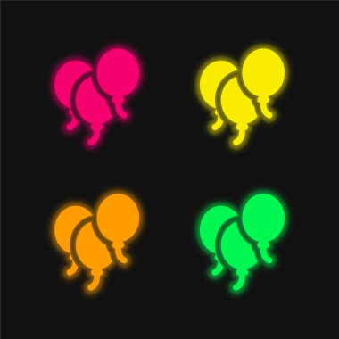 Dört renkli balonlar parlayan neon vektör simgesi