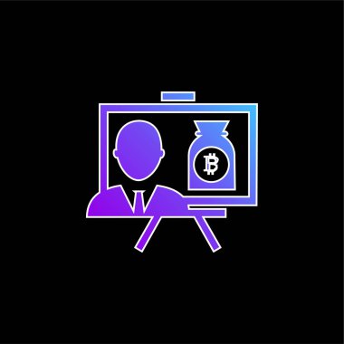 Bitcoin Presentation With Money Bag Symbol blue gradient vector icon clipart