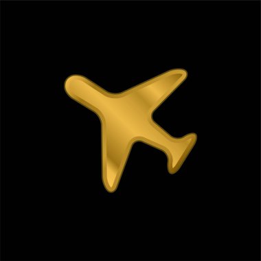Airplane Facing Left gold plated metalic icon or logo vector clipart