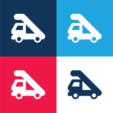 Airport Truck blue and red four color minimal icon set clipart