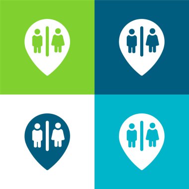 Banyo İşaretleme Noktası Düz 4 renk minimal simgesi seti