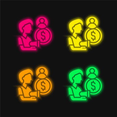 Affiliate four color glowing neon vector icon clipart