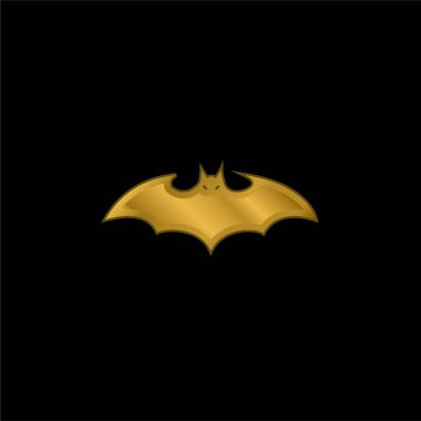 Bat Silhouette With Extended Wings gold plated metalic icon or logo vector clipart