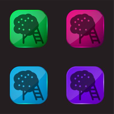 Apple Tree four color glass button icon clipart