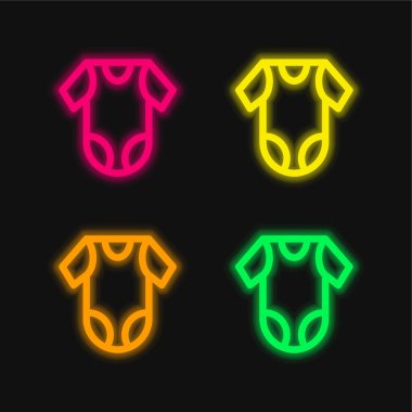 Bebek Giysileri 4 renkli parlayan neon vektör simgesi