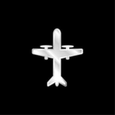 Aeroplane With Propellers silver plated metallic icon clipart
