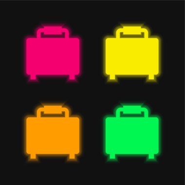Bagaj Silueti 4 renkli parlayan neon vektör simgesi