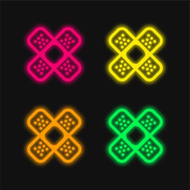 Yara bandı çapraz dört renk neon vektör simgesi
