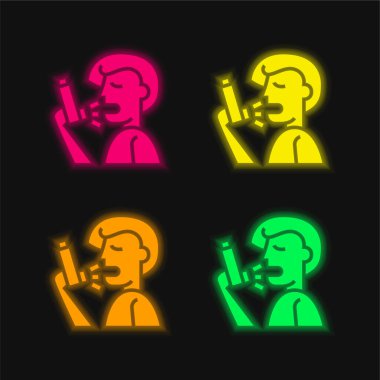 Asthma four color glowing neon vector icon clipart