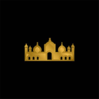 Badshahi Mosque gold plated metalic icon or logo vector clipart