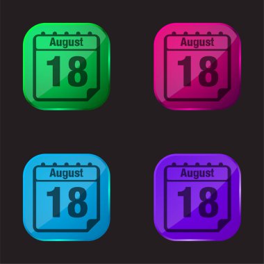 August 18 Daily Calendar Page Interface Symbol four color glass button icon clipart