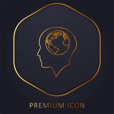 Dünya Küresi ile Kel Erkek Kafası Altın Çizgi Premium Logosu veya ikonu