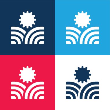 Tarım mavisi ve kırmızı dört renk minimal simge kümesi