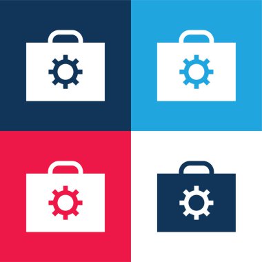 Evrak çantası mavi ve kırmızı dört renk minimal simge kümesi